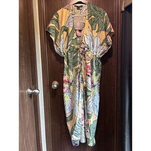 Couture Gems Floral Print Ruana Cover Up One Size with Front Tie NWT